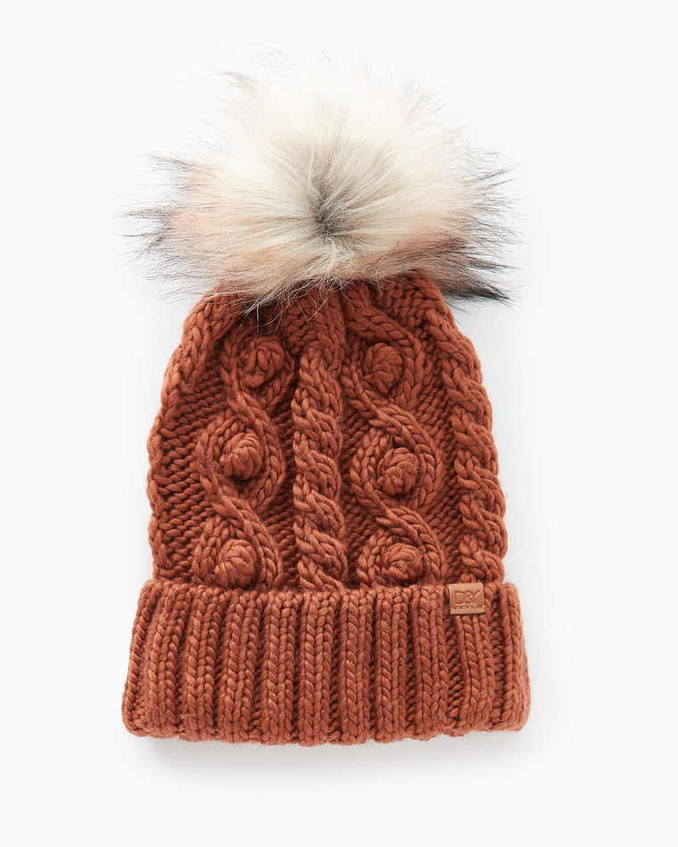 Brown $|& David & Young Popcorn Knit Beanie with Faux Fur Pom - Hanger Front