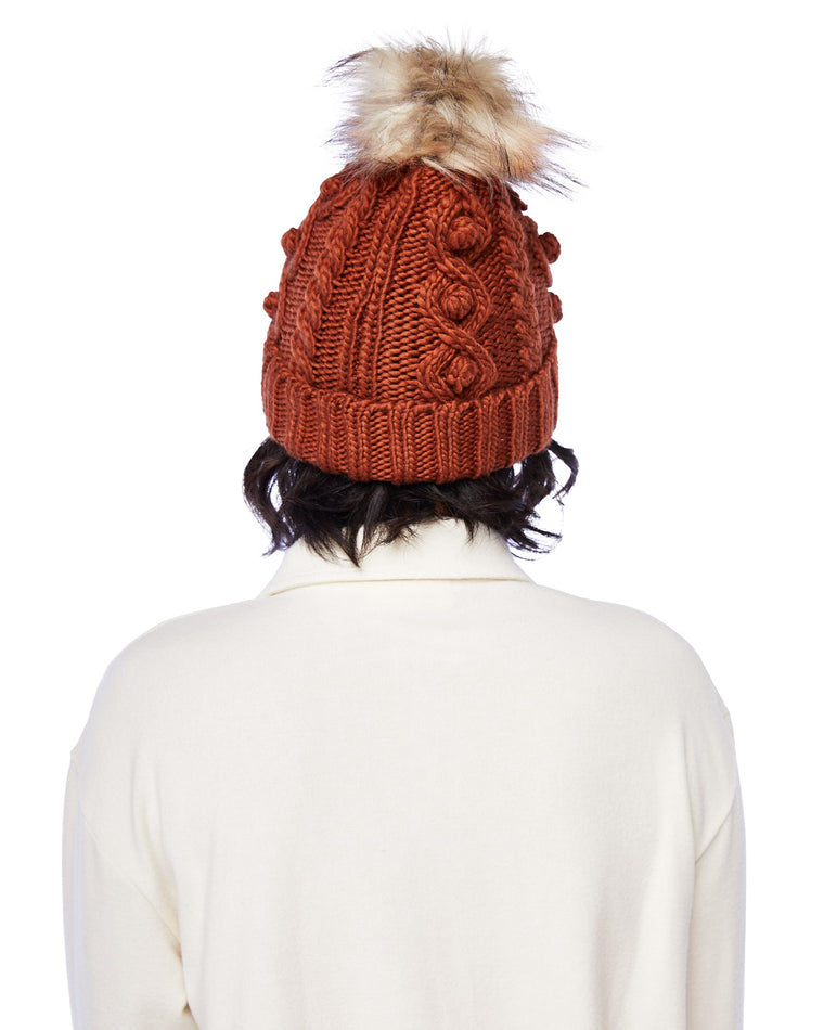 Brown $|& David & Young Popcorn Knit Beanie with Faux Fur Pom - SOF Back