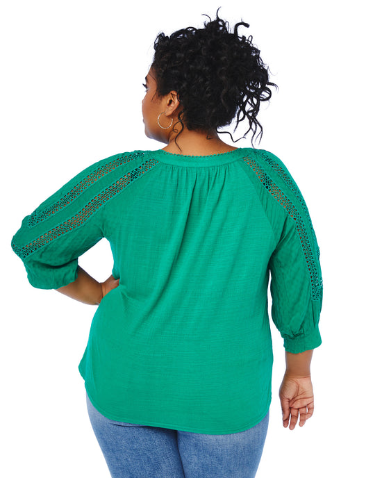 Kelly Green $|& Skies Are Blue Crochet Lace Trim Top - SOF Back