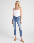 Medium Light Wash $|& Flying Monkey Jeans Mid Rise Distressed Ankle Skinny Jeans - SOF Full Front