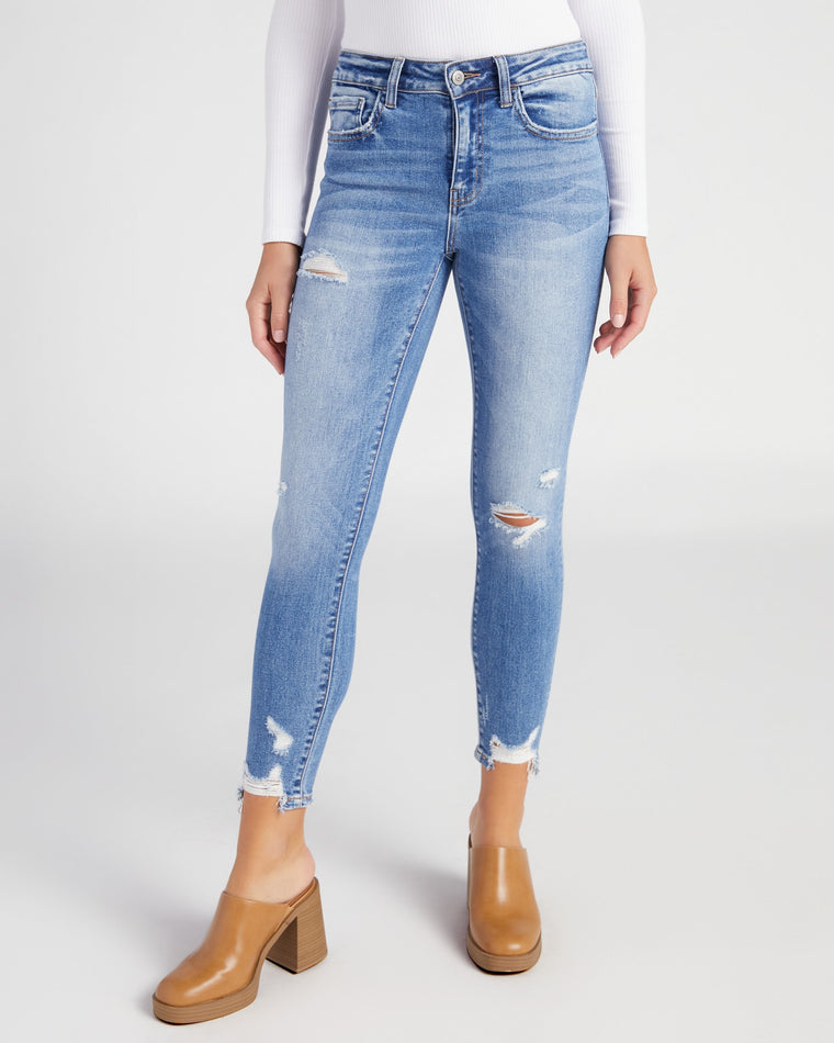 Med/Light Wash $|& Flying Monkey Jeans Mid Rise Distressed Ankle Skinny - SOF Front