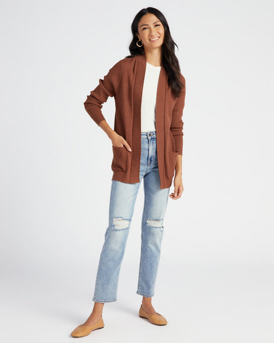 Chocolate $|& Staccato Open Front Pocket Cardigan - SOF Full Front