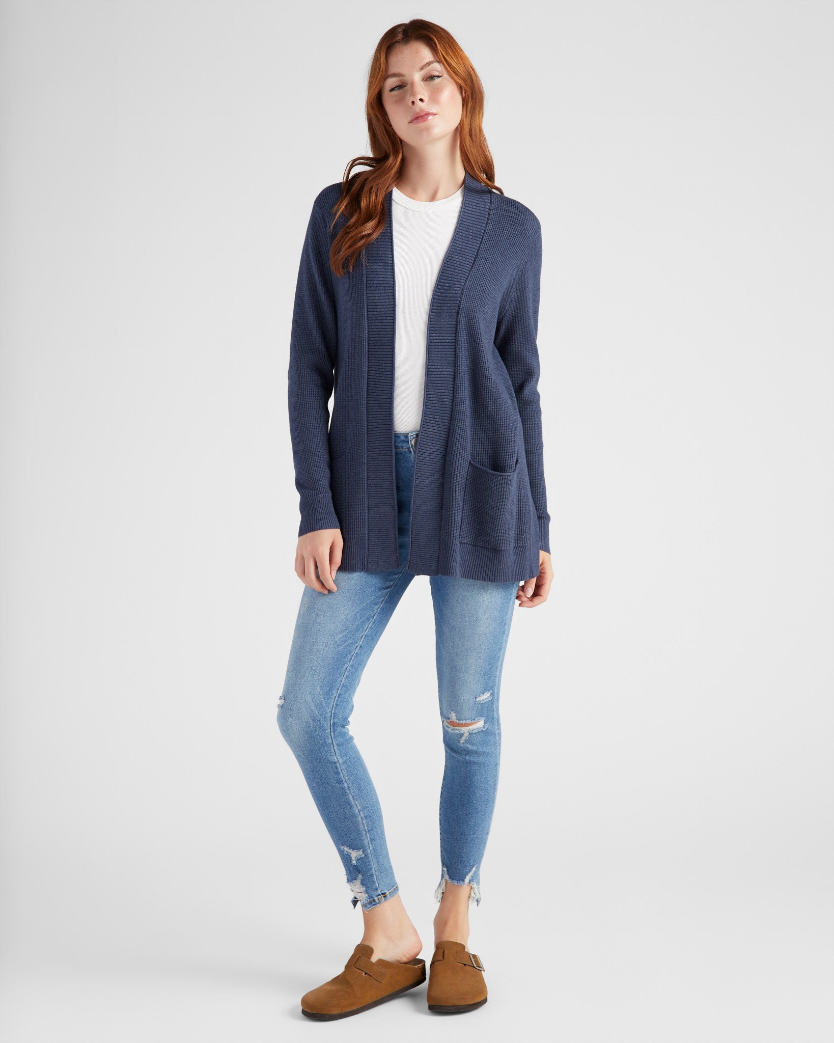 Indigo $|& Staccato Open Front Pocket Cardigan - SOF Full Front