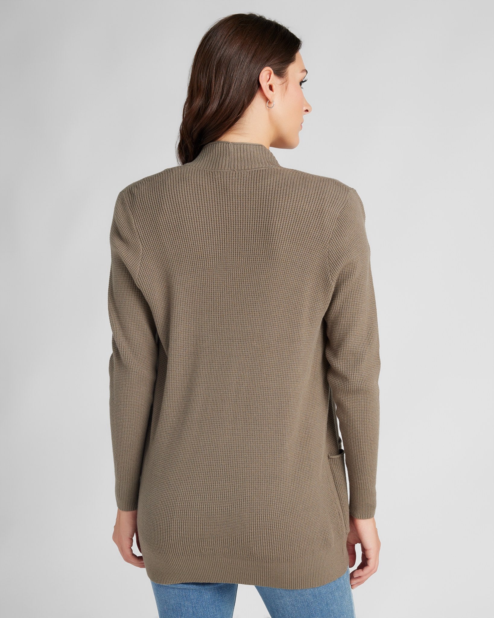 Olive $|& Staccato Open Front Pocket Cardigan - SOF Back