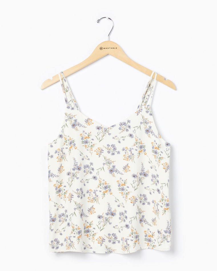 Ivory-Blue $|& Skies Are Blue Floral Printed Cami - Hanger Front