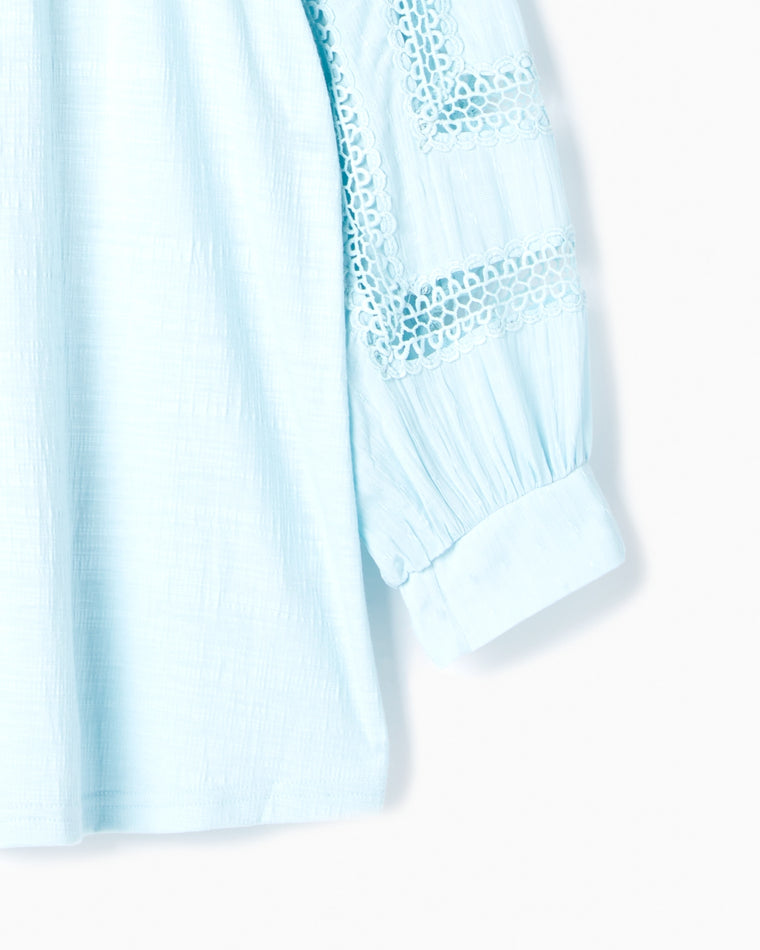 Sea Glass $|& Skies Are Blue Crochet Lace Trim Top - Hanger Detail