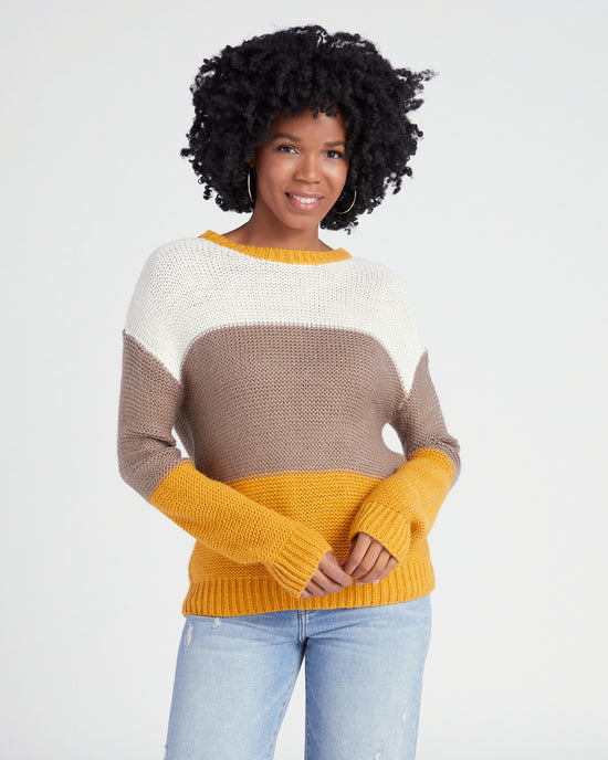 Cream/Grey/Yellow $|& Hem & Thread Colorblock Sweater - SOF Front