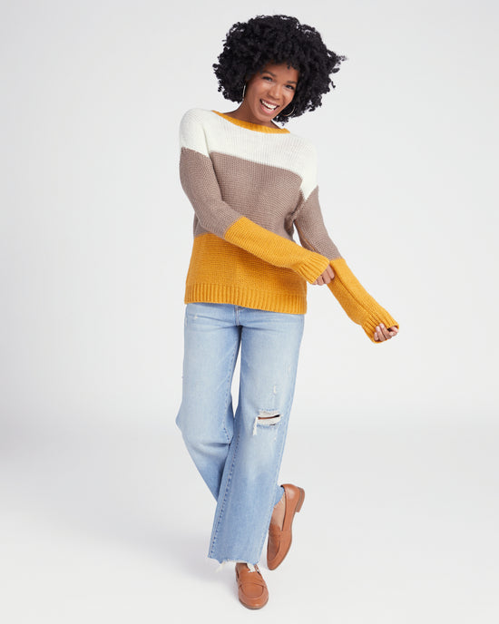 Cream/Grey/Yellow $|& Hem & Thread Colorblock Sweater - SOF Full Front