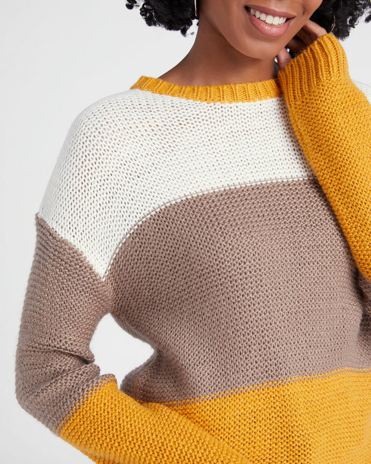 Cream/Grey/Yellow $|& Hem & Thread Colorblock Sweater - SOF Detail