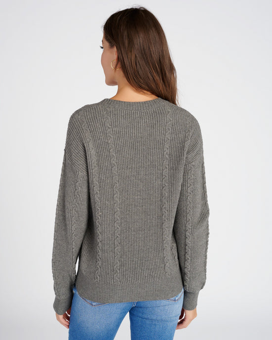 Charcoal $|& Hem & Thread Cable Knit Flower Embroidery Pullover - SOF Back