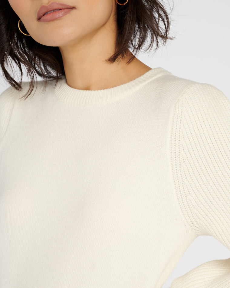 Cream $|& Lush Round Neck Balloon Sleeve Sweater - SOF Detail