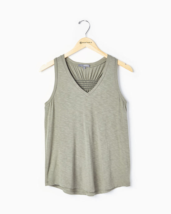 Army $|& Matty M V-Neck Tank with Back Detail - Hanger Front