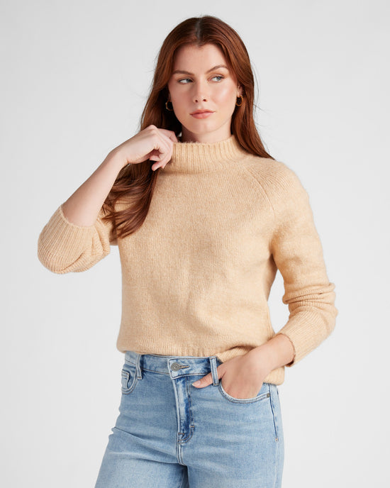 Oatmeal $|& Vigoss Mock Neck Sweater - SOF Front