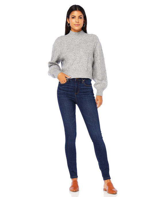 Lt. Grey $|& Vigoss Mock Neck Cable Knit Cropped Sweater - SOF Full Front