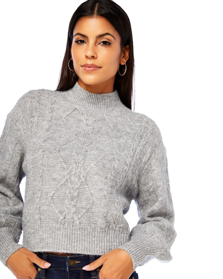 Lt. Grey $|& Vigoss Mock Neck Cable Knit Cropped Sweater - SOF Detail