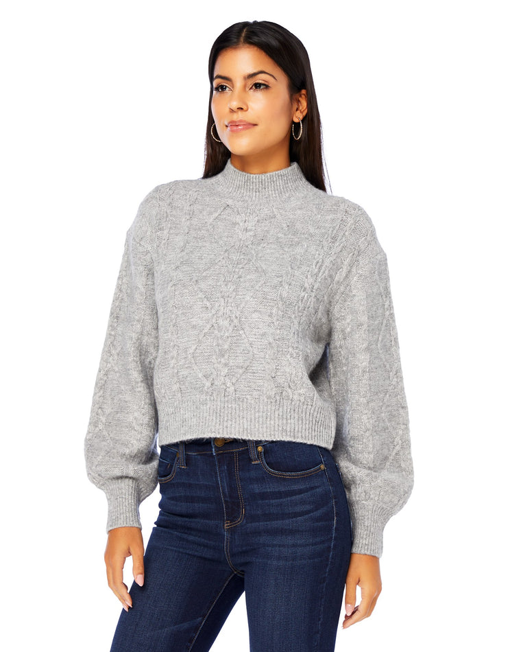 Lt. Grey $|& Vigoss Mock Neck Cable Knit Cropped Sweater - SOF Front