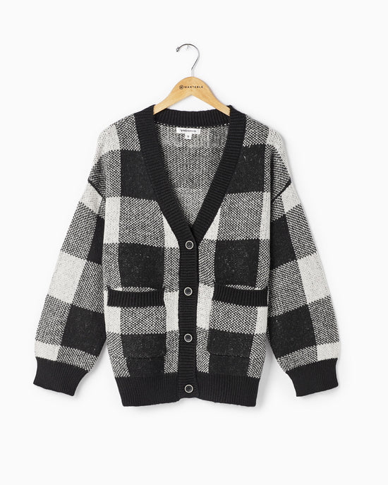 Black $|& Vigoss Buffalo Check Cardigan Sweater - Hanger Front