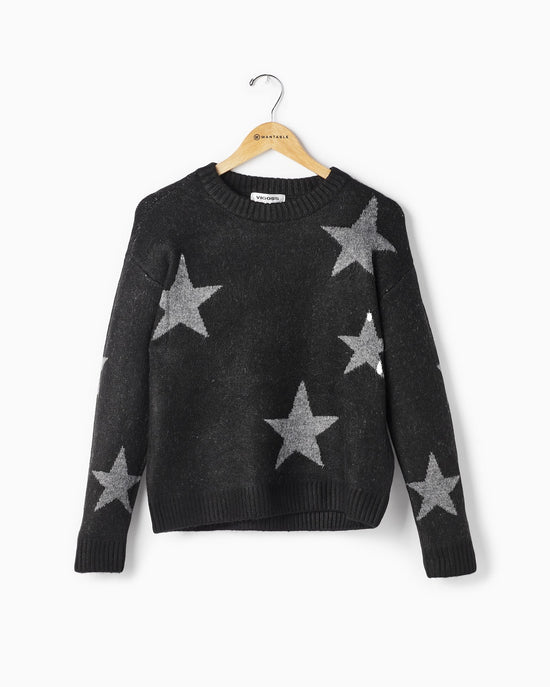 Black $|& Vigoss Crew Neck Star Print Sweater - Hanger Front