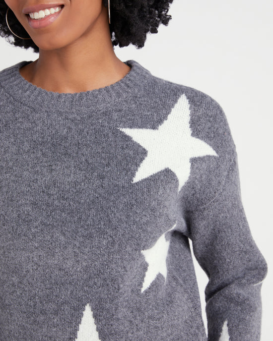 Grey $|& Vigoss Crew Neck Star Print Sweater - SOF Detail