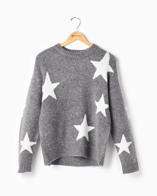 Grey $|& Vigoss Crew Neck Star Print Sweater - Hanger Front