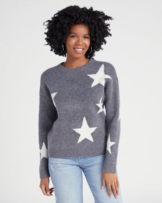 Grey $|& Vigoss Crew Neck Star Print Sweater - SOF Front