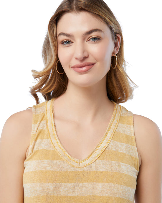 Honey Taupe $|& Project Social T Anais V-Neck Striped Tank - SOF Detail