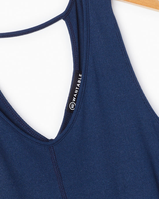Navy $|& W. by Wantable Ribbed Tank with Cut Out Back - Hanger Detail