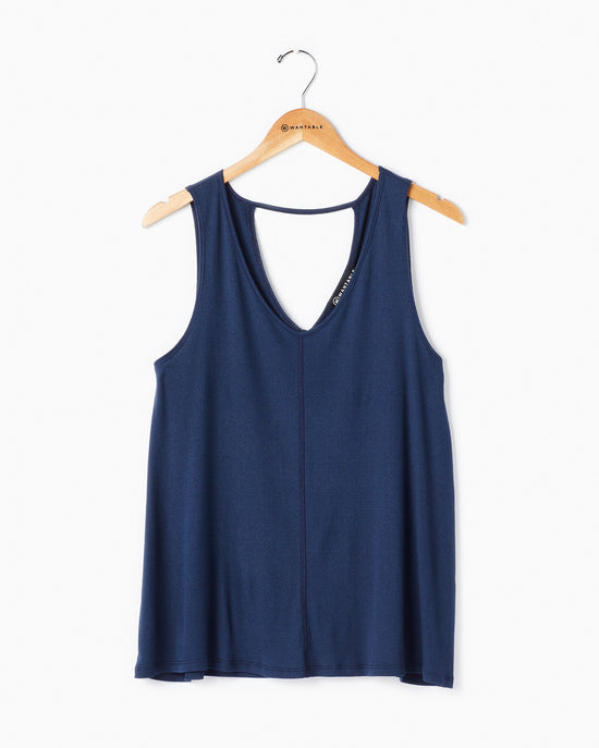 Navy $|& W. by Wantable Ribbed Tank with Cut Out Back - Hanger Back