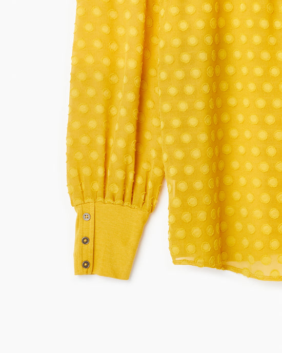 Scoop Neck Sheer Back Long Sleeve Top Mustard $|& Skies Are Blue Scoop Neck Sheer Back Long Sleeve Top - Hanger Detail
