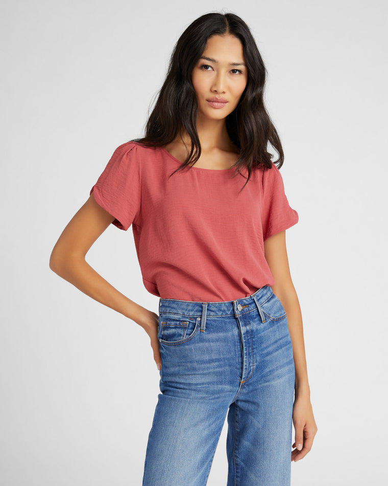 Faded Rose $|& Les Amis Short Sleeve Tulip Top - SOF Front