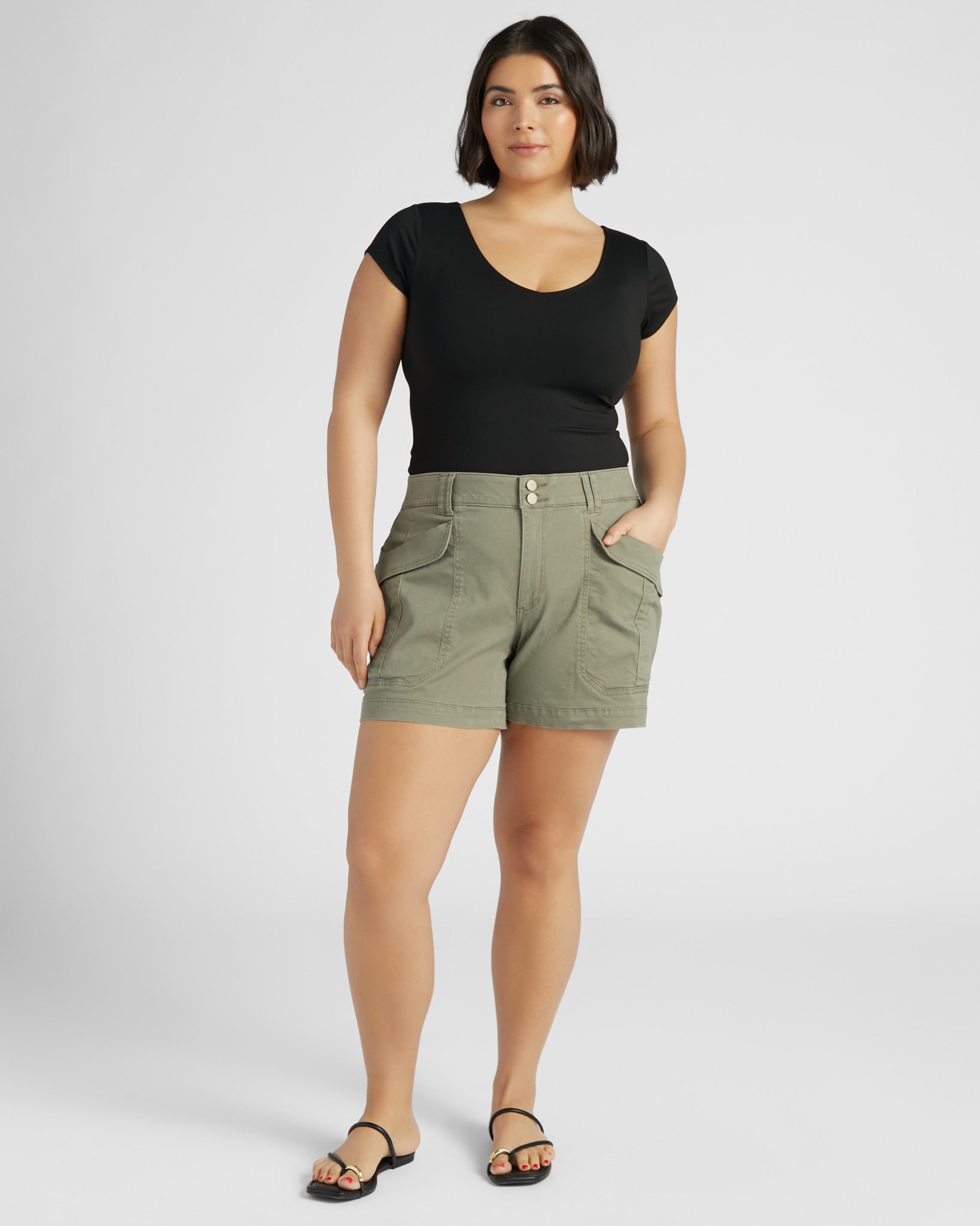 Laurel Oak $|& Democracy High Rise Double Button Utility Short - SOF Full Front