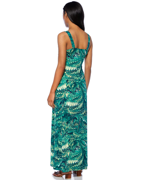 Green $|& Apricot 70s Marble ITY Maxidress - SOF Detail