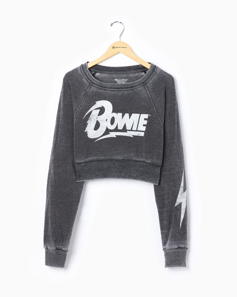 Black $|& Recycled Karma Bowie Long Sleeve Cropped Graphic - Hanger Front