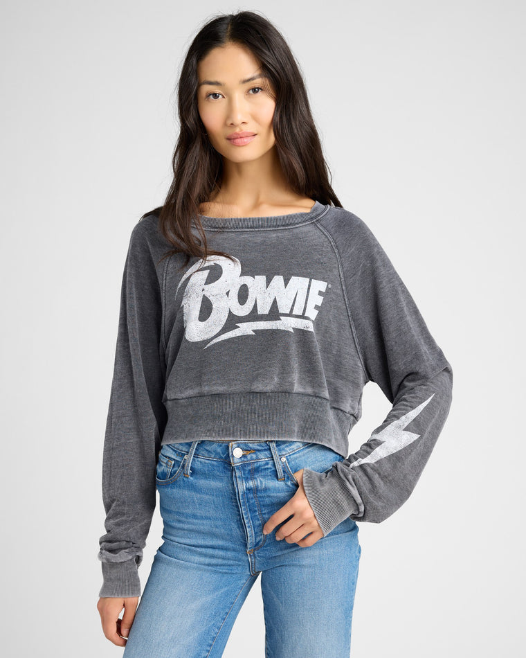 Black $|& Recycled Karma Bowie Long Sleeve Cropped Graphic - SOF Front