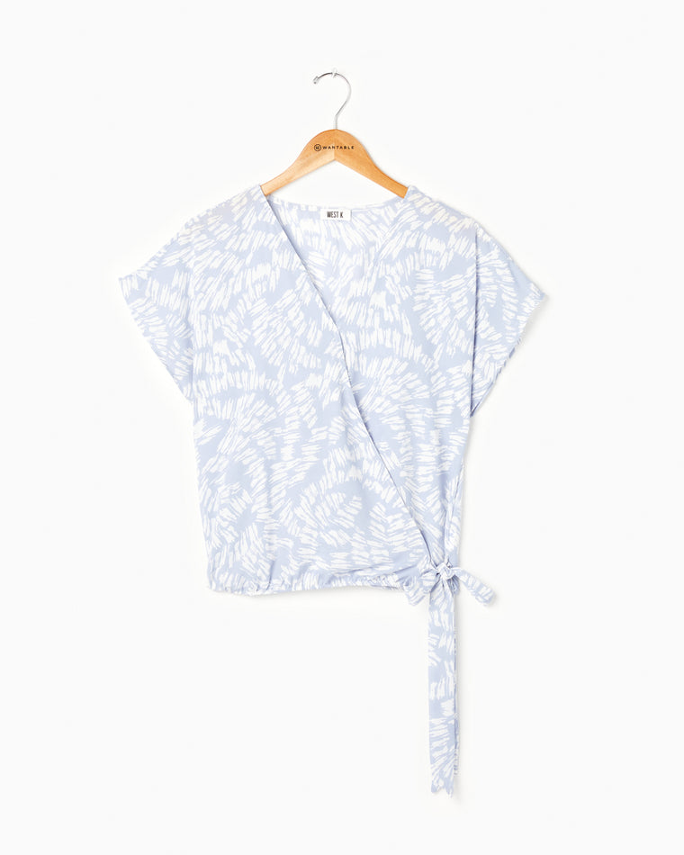 Peri Print $|& West Kei Printed Woven Short Sleeve Surplice Top - Hanger Front