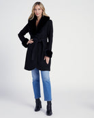 Black $|& Coalition Faux Fur Trim Belted Coat - SOF Full Front