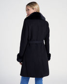 Black $|& Coalition Faux Fur Trim Belted Coat - SOF Back