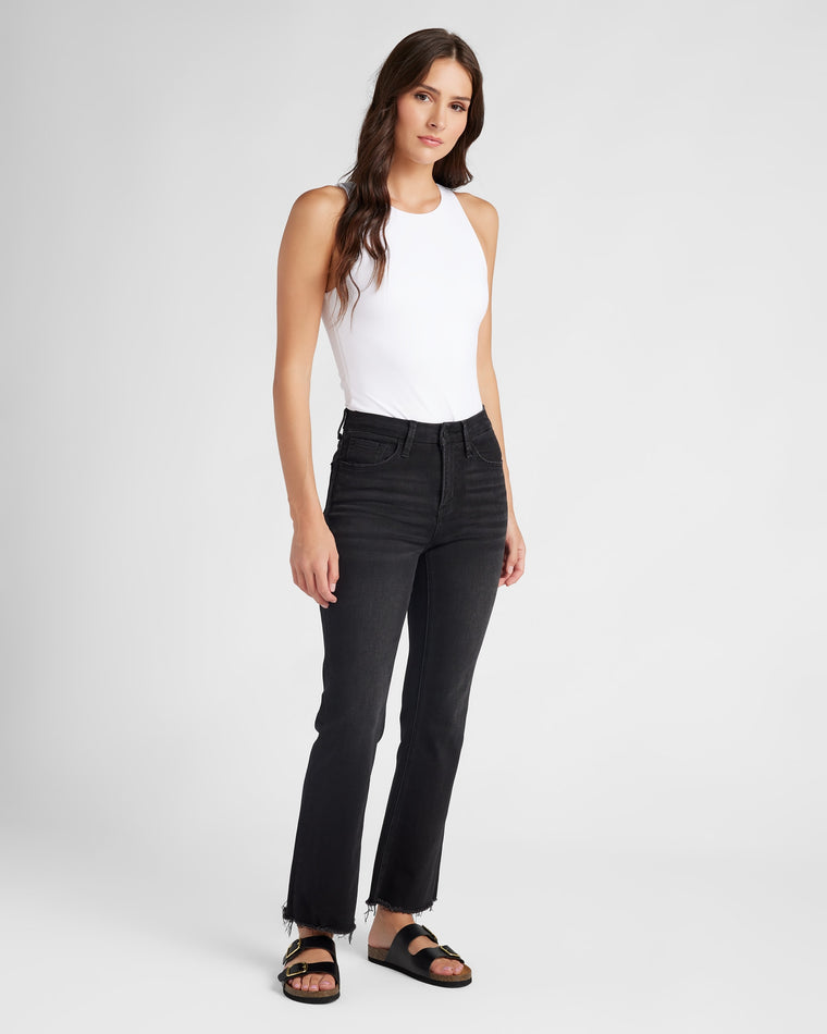 Black $|& Vervet High Rise Mini Ankle Flare Jeans - SOF Full Front