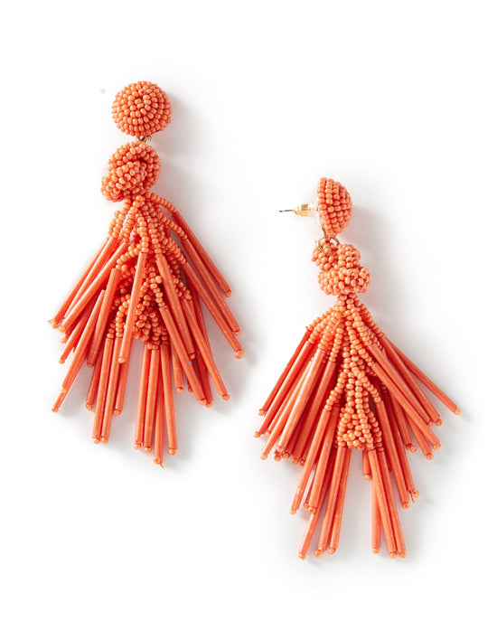 Orange $|& Panacea Seed Bead Knotted Tassel Earrings - Hanger Detail