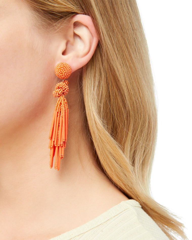 Orange $|& Panacea Seed Bead Knotted Tassel Earrings - SOF Front