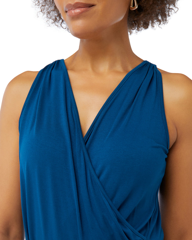 Teal $|& Loveappella Solid Wrap Front Sleeveless Top - SOF Detail