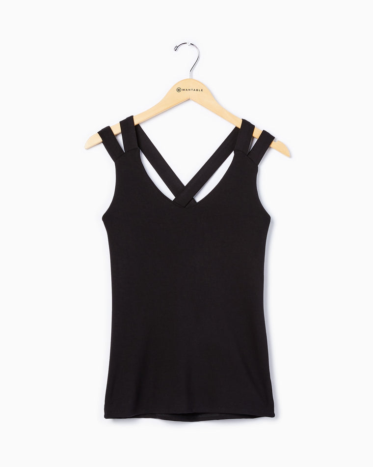 Black $|& Loveappella Strappy Layering Tank - Hanger Front