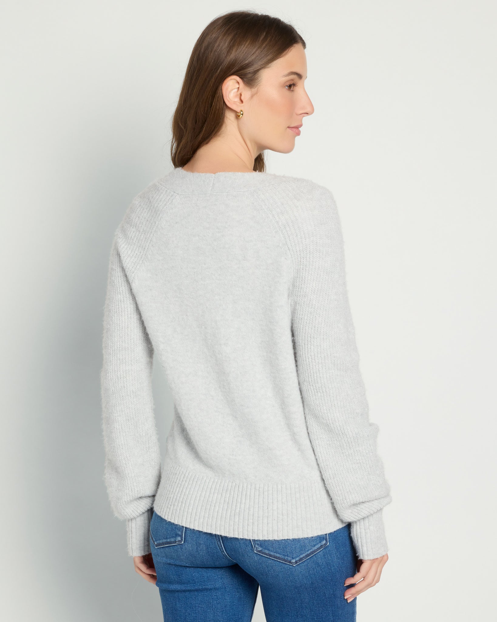 Lt. Heather Grey $|& 525 Adyson Parker Blouson Sleeve V-Neck Cardigan - SOF Back