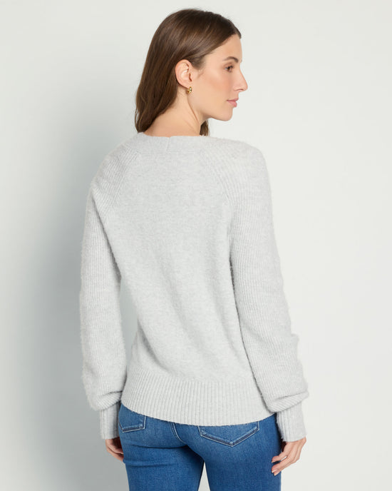 Lt. Heather Grey $|& 525 Adyson Parker Blouson Sleeve V-Neck Cardigan - SOF Back