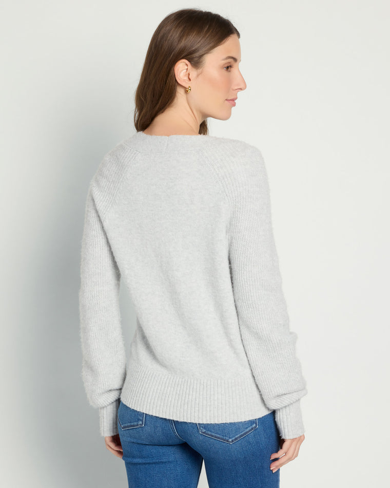 Lt. Heather Grey $|& 525 Adyson Parker Blouson Sleeve V-Neck Cardigan - SOF Back