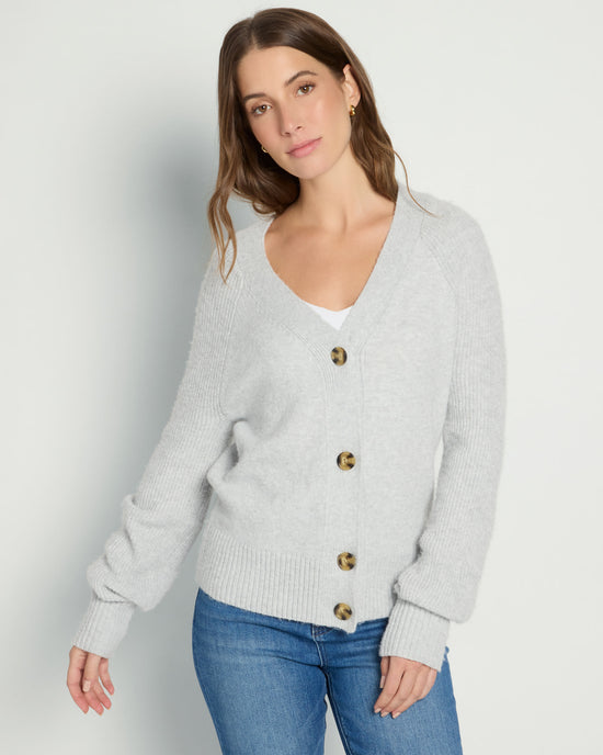 Lt. Heather Grey $|& 525 Adyson Parker Blouson Sleeve V-Neck Cardigan - SOF Front