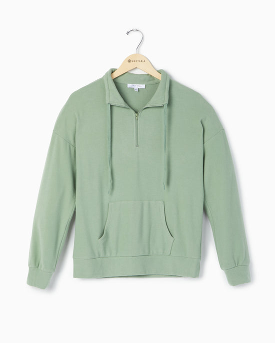 Green $|& Cloud Ten Long Sleeve Half Zip Plush Pullover - Hanger Front