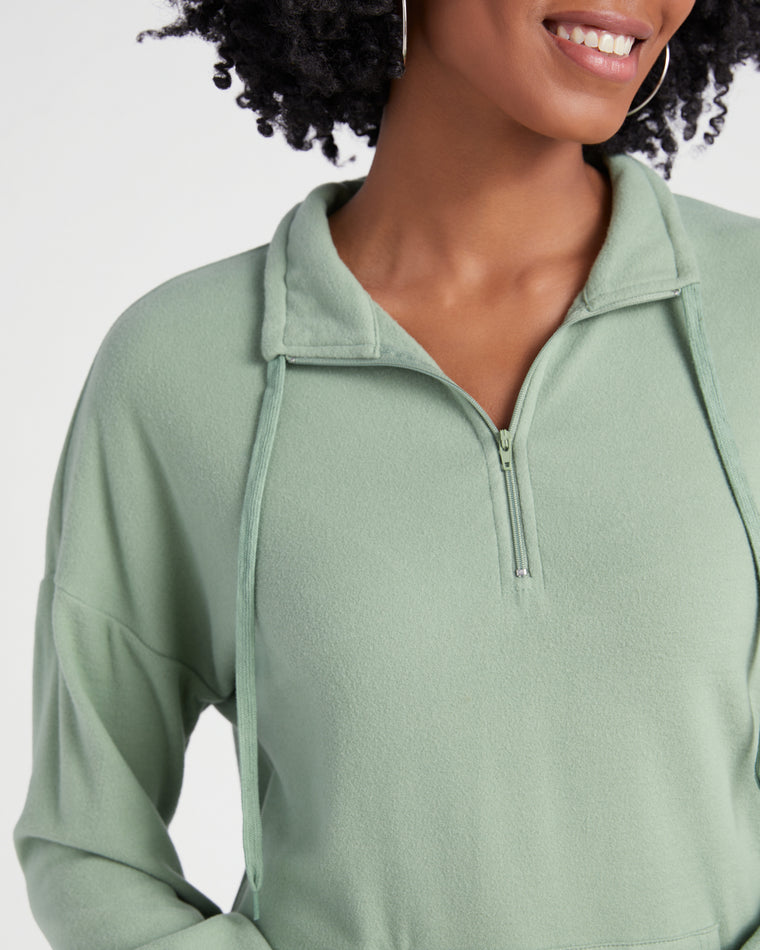 Green $|& Cloud Ten Long Sleeve Half Zip Plush Pullover - SOF Detail