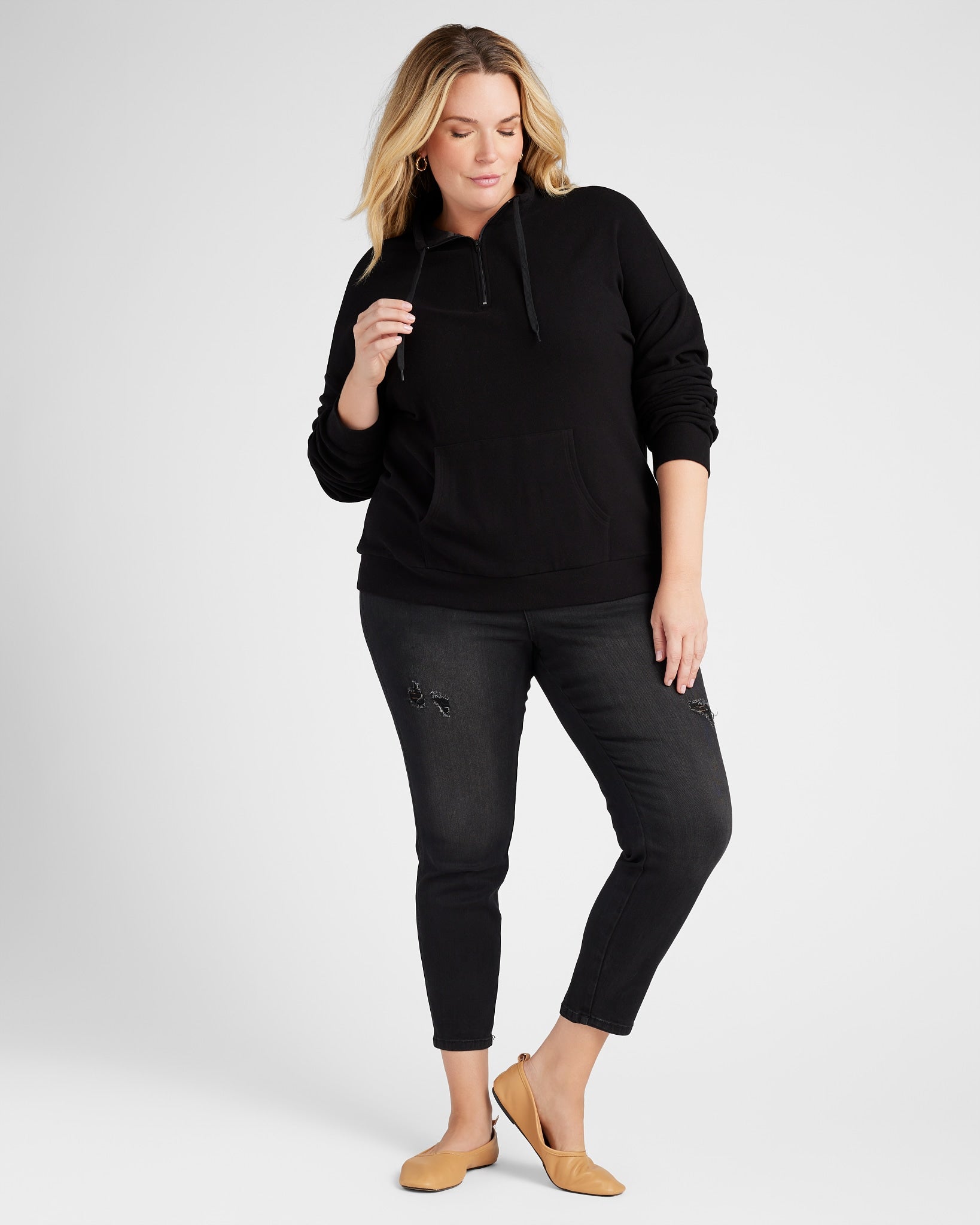 Black $|& Cloud Ten Long Sleeve Half Zip Plush Pullover - SOF Full Front