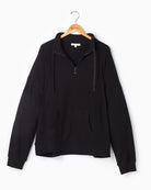 Black $|& Cloud Ten Long Sleeve Half Zip Plush Pullover - Hanger Front